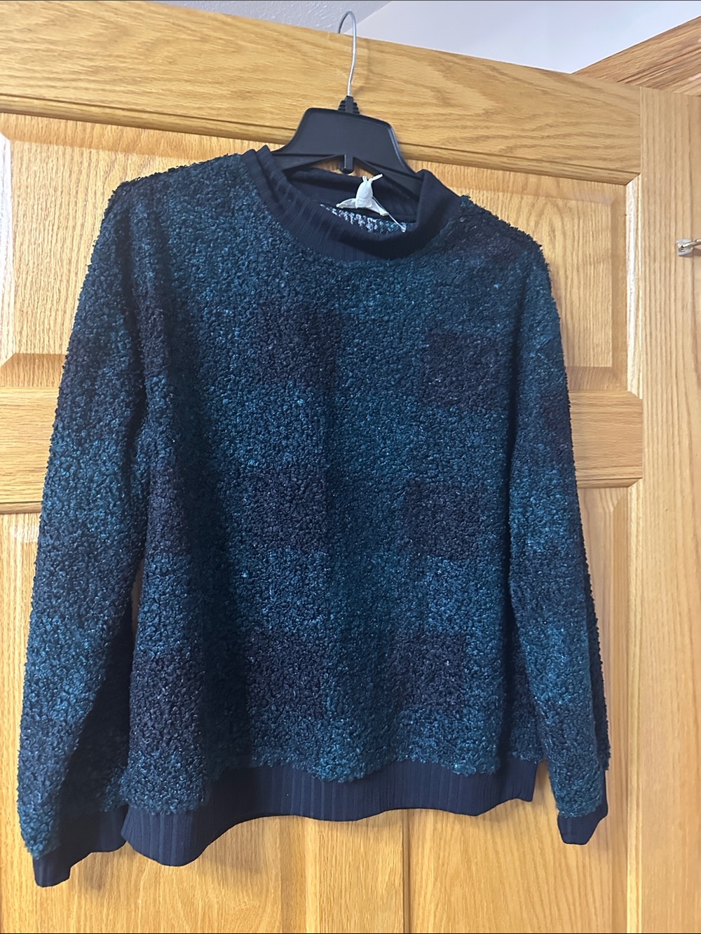 beachlunchlounge Teal-Black Fuzzy Crewneck Sweatshirt